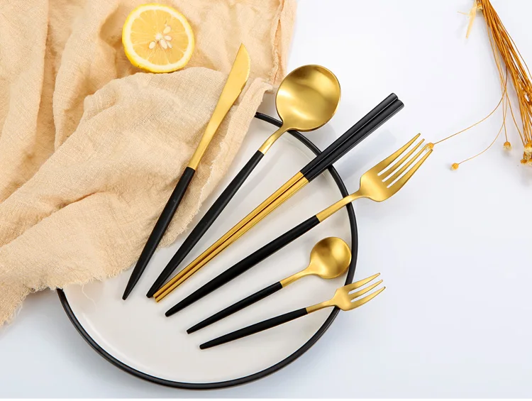 High Quality 304 Stainless Steel Black Gold Cutlery Hotel Spoon Fork Knife Gold Cutlery Wedding Flatware Buy Cutlery Set Stainless Steel Wedding Flatware Gold Cutlery Product On Alibaba Com
