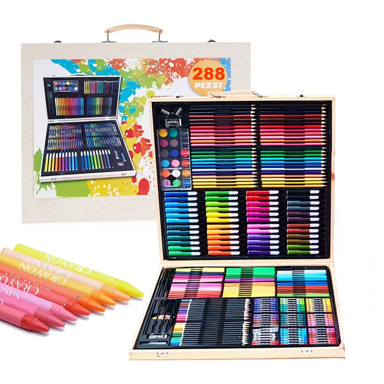 Wooden Children Art Supplies Set - 251 Pcs Drawing & Painting Kit