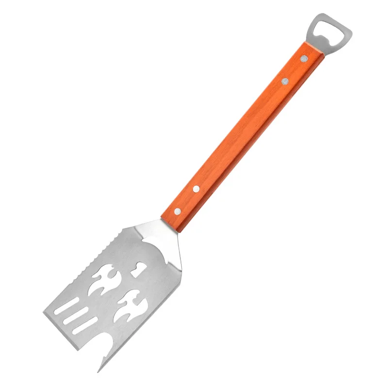Multifunctional Stainless Steel BBQ Tool Set Outdoor BBQ Wooden Handle Fork Spatula Combination Set supplier