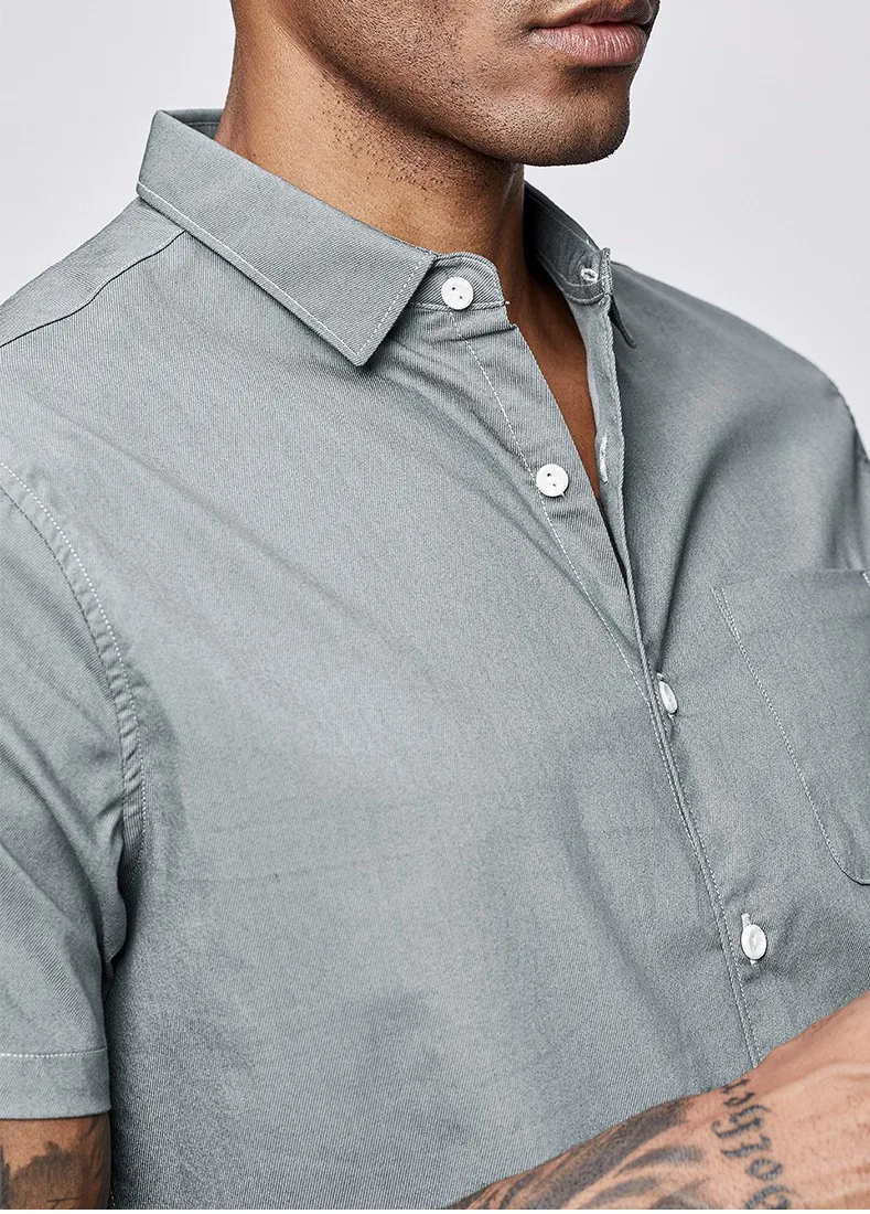 纯棉斜纹男士短袖衬衫-带口袋的翻领男士衬衫 - buy t衬衫的衣领,短袖