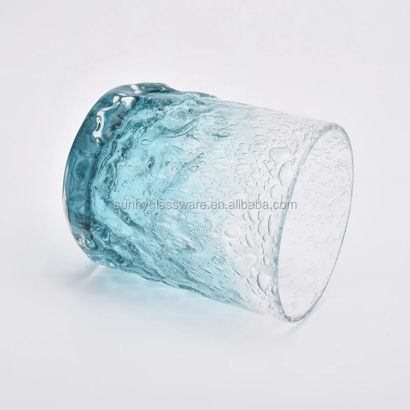 blue hand made votive glass candle jars