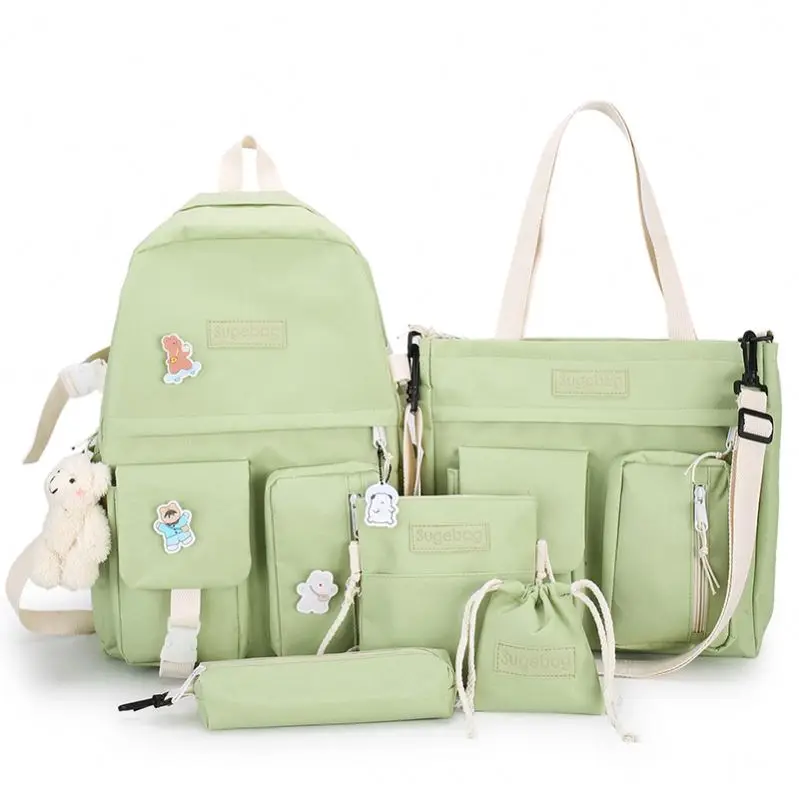 5 In 1 Backpack Ladies Bags Handbag Set Backpack School High Quality ...
