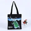 Creative black color printing long handle canvas shoulder advertising shopping bag