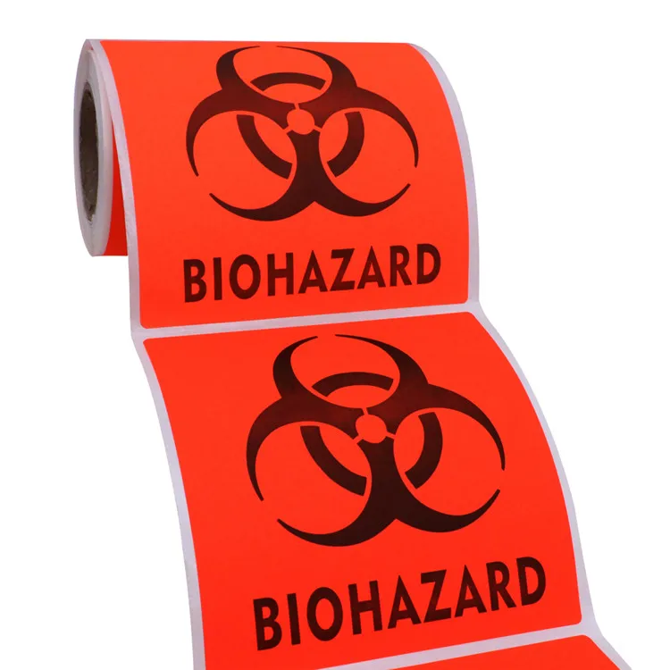 Hybsk Biohazard Warning Labels 4 X 4 Inch Fluorescent Red-orange ...