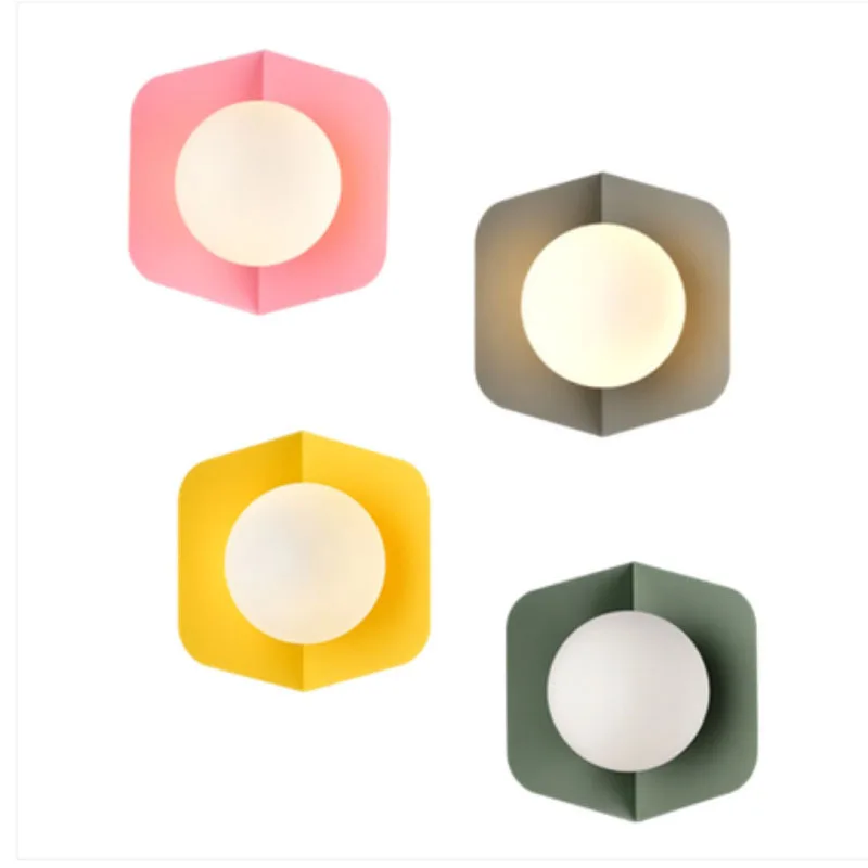 Nordic macaron candy glass wall lamp modern creative pink wall light for study aisle bedroom bedside