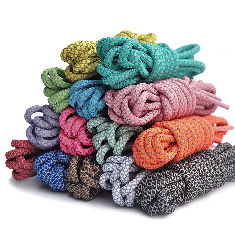 Customized Laces Ends Black Polyester Reflective Rope Shoelaces For