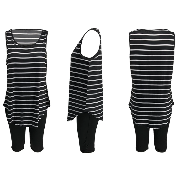 X9244- wholesale summer 2021 striped plus size women clothing 2 piece shorts set activewear