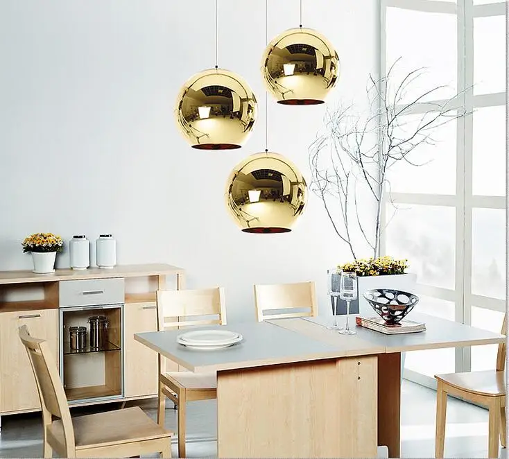 Loft Kitchen Island Dining Table Copper Gold Silver Mirror Glass Ball Pendant Light