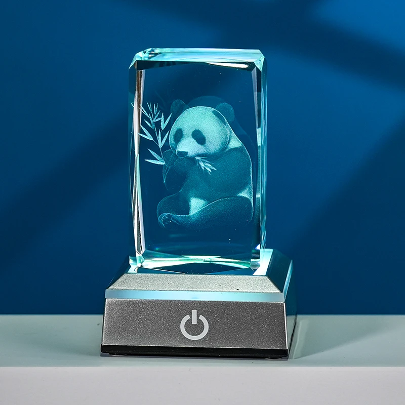 K9 Crystal Gifts 3d Laser Engraved Crystal Glass Cube Panda with LED light base factory