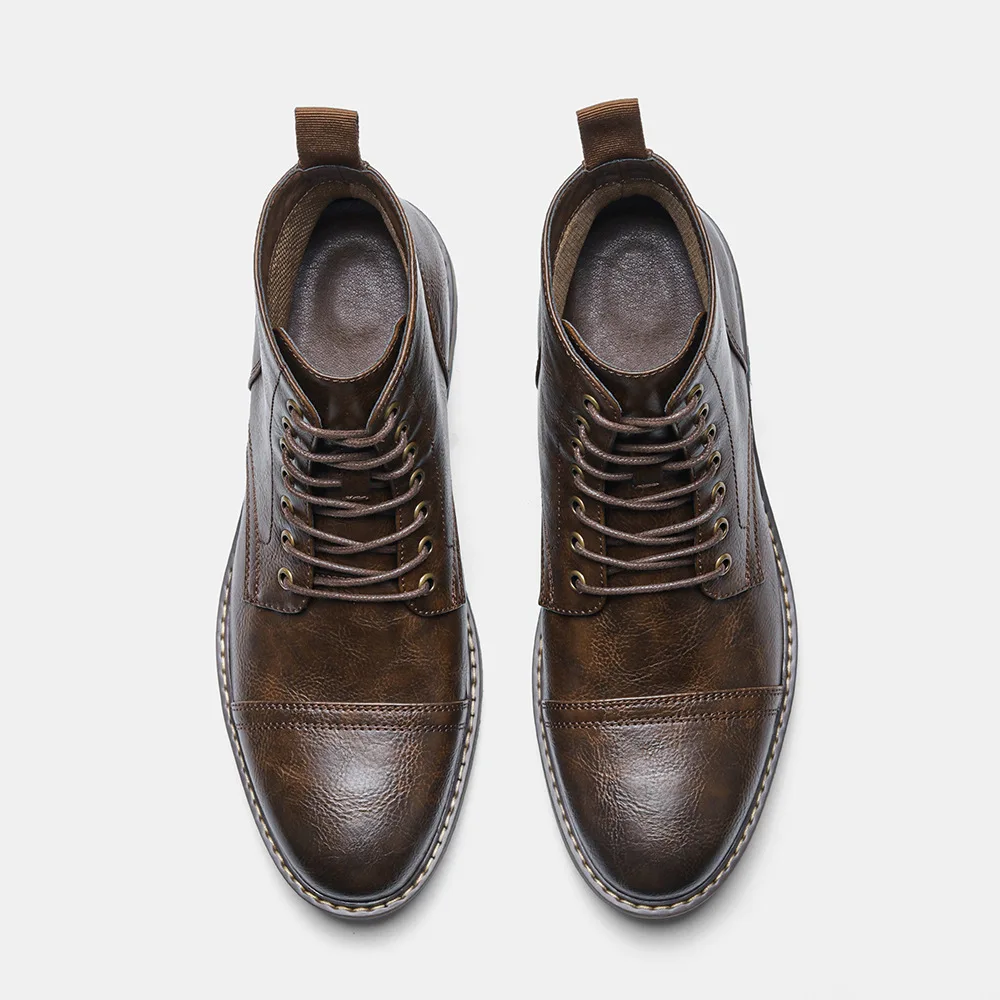 高品质男式马丁靴圆头单靴系带新工作鞋跨境外贸