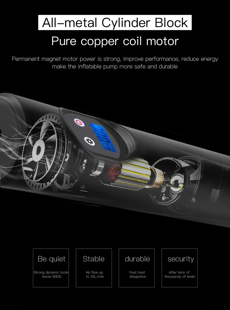 NEW Design Mini Portable Handhold Tire Air Pump LED light Pressure Gauge PSI KPA BAR