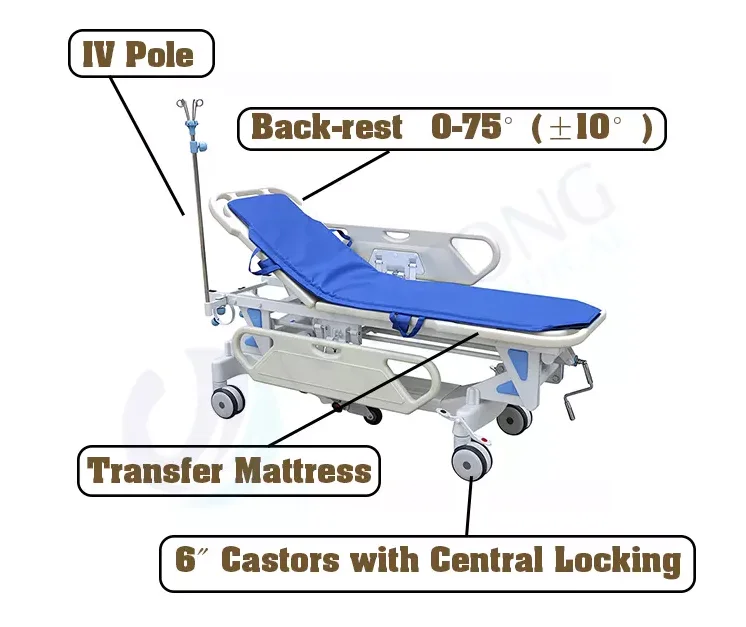 Patient Transportation Stretcher Trolley With Height Adjustable Good