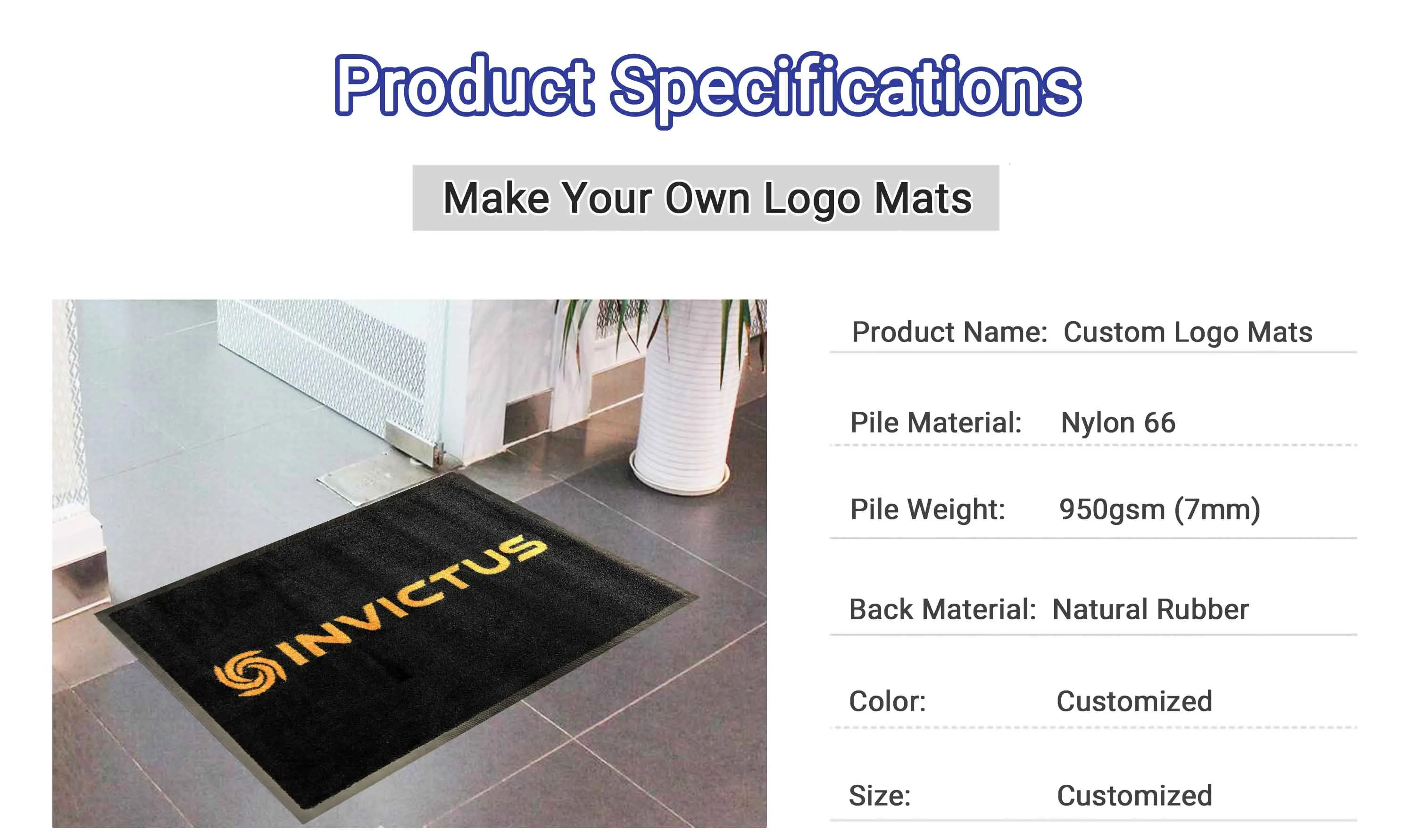 Commercial Industrial Grade Oem Floor Mats Black Plush Nylon Branded Premium Carpet Logo