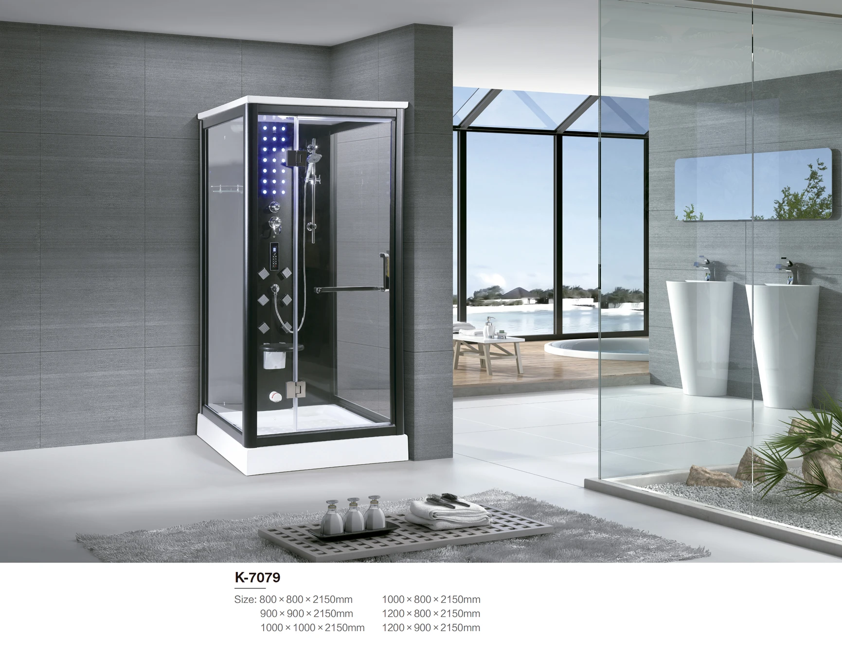 Hotel standard luxury nozzle bathroom whirlpool massage acrylic bathtub steam shower combo room with tub K7079