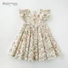 2019 girls casual party pinafore flower kids ruffle shoulder floral baby dress