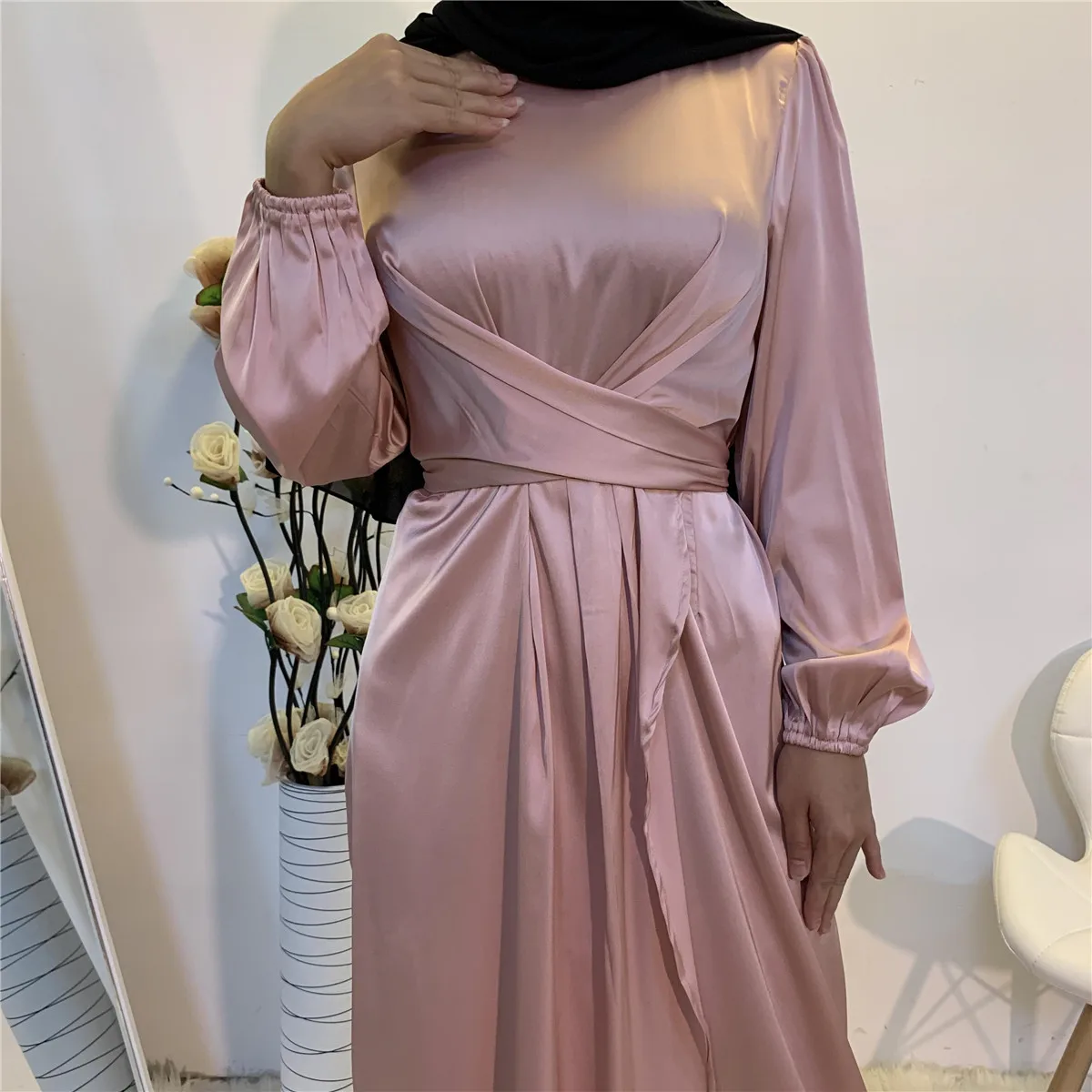 6345# Arabic Silk Muslim Dresses Abaya In Dubai Islamic Clothing For ...