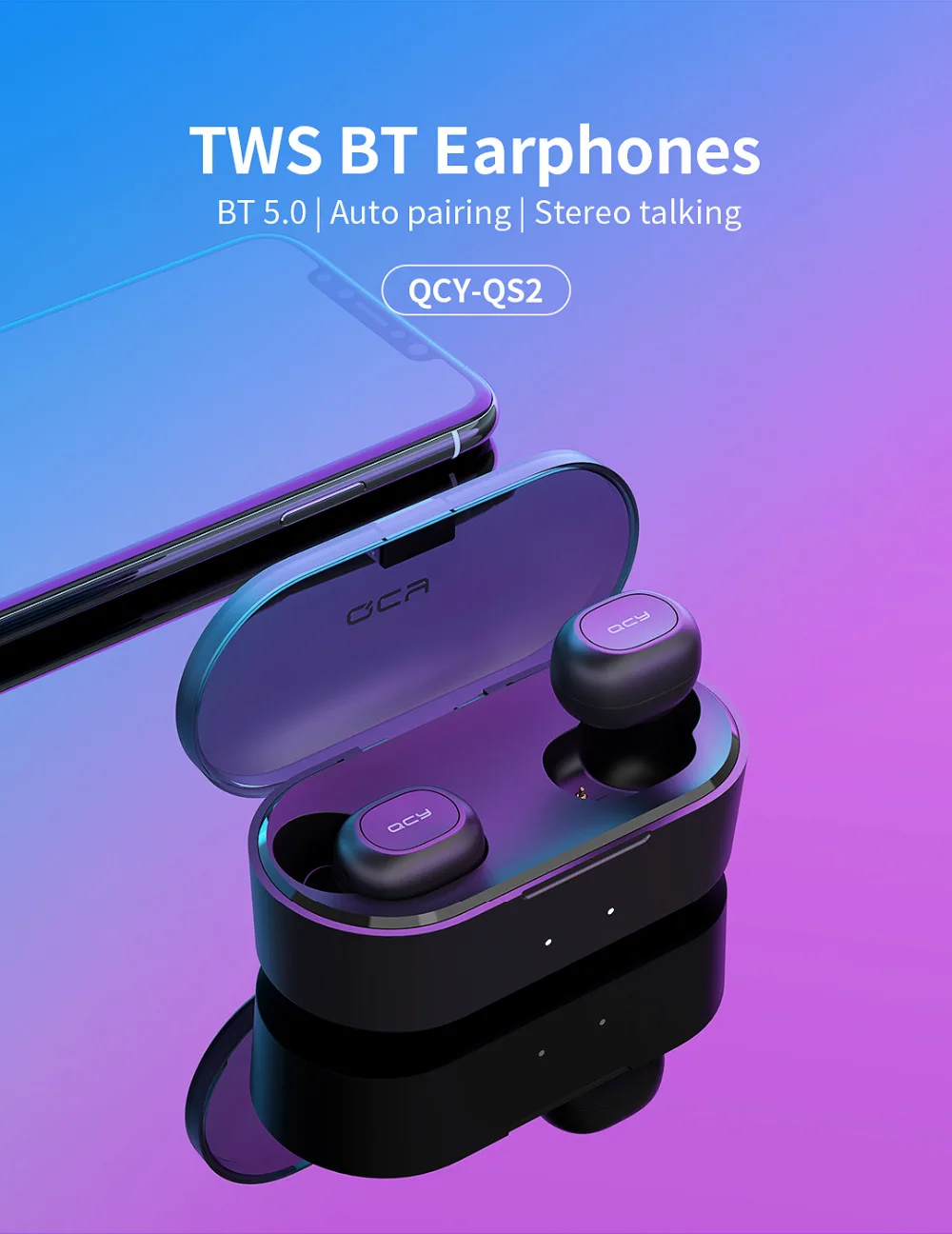 TWS QS2 QCY Bluetooth V5.0 3D Headphones Sports Stereo QCY T2C Wireless Earphones with Dual Mic - ANKUX.COM