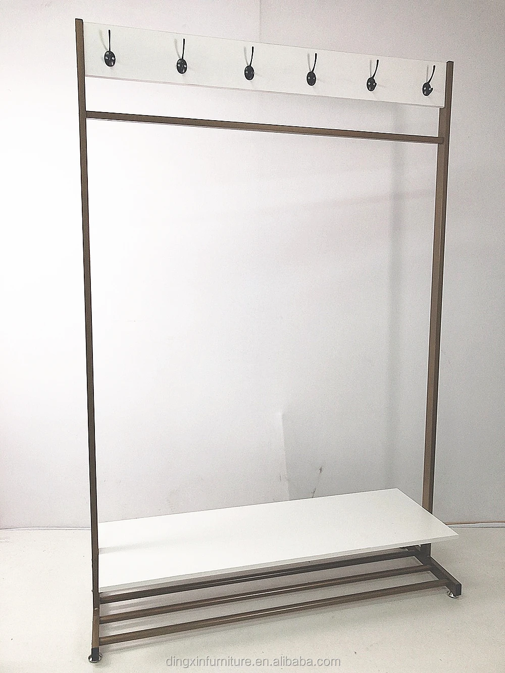 hallway storage bench for shoes on Modern Heavy Duty Coat Rack Shoes Bench Free Standing Garment Rack Hall Tree Entryway Storage Shelf With 6 Hooks Buy Coat Hat Rack Wall Shelf With Coat Hooks Metal Storage Shelf With 6