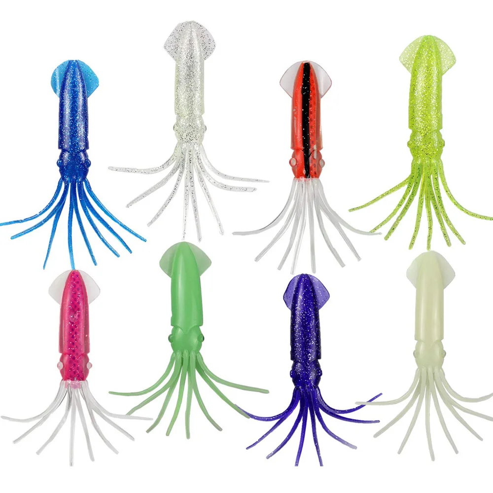 Z&S Pack of 50pcs Glow Soft Plastic Octopus Squid Skirt Fishing Lures Hoochies Trolling Saltwater Soft Fishing Lures Set for Bass Salmon Trout 5cm 10cm 12cm 15cm 10 Colors Included