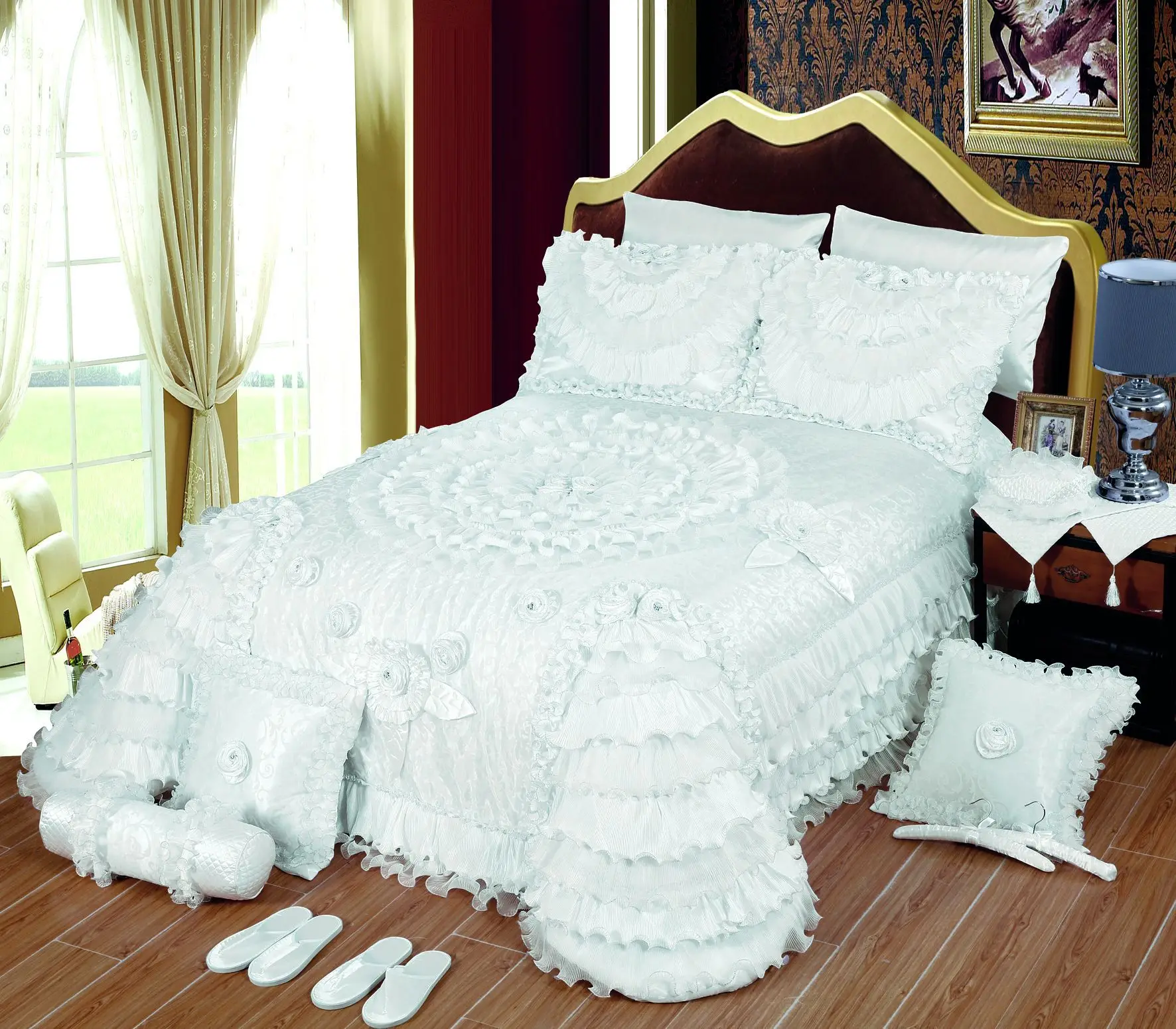 Wholesale Luxury Beautiful Lace Romantic Wedding Bed Sheet Cover