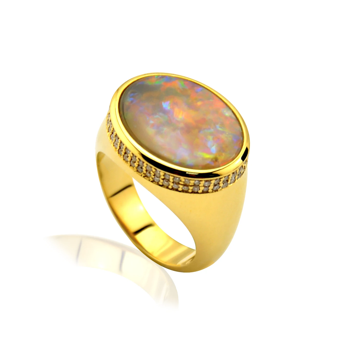 Custom 18K Gold Diamond Set Natural Opal Rings