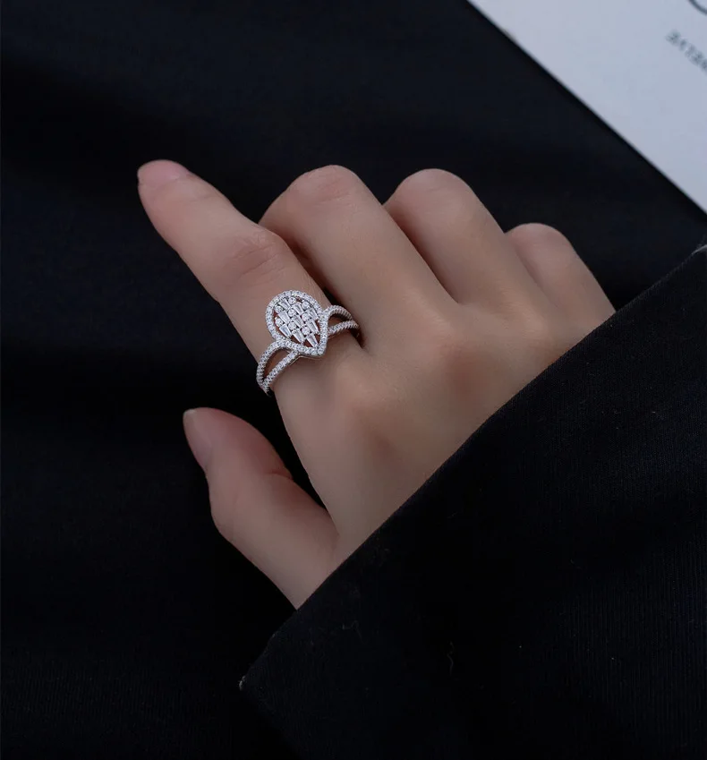 S925 Silver Micro-Inlaid Diamond Crown Ring Water Drop Styling Fine Jewelry with Rhodium Plating Gemstone Lab Diamond Ring