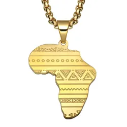 2021 New Arrival 18k Gold Plating Hip Hop African Map Necklace Punk Style Africa Map Pendant Hip Hop Necklace