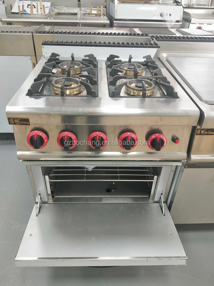 Commercial Cooking Equipment 4 Gas Burners Free Standing Gas Cooker With Oven For Claypot Rice