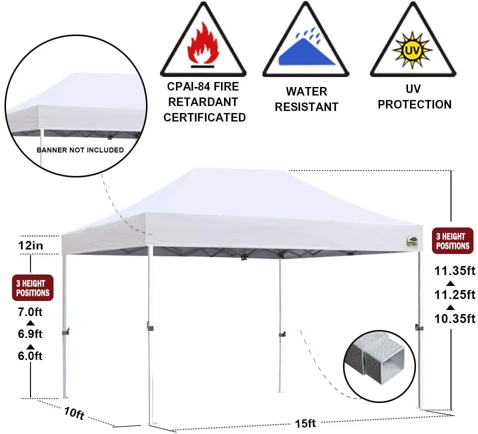 Blue Eurmax USA 10'x15' Ez Pop Up Canopy Tent Commercial Instant Canopies with Heavy Duty Roller Bag,Bonus 4 Sand Weights Bags 