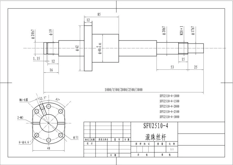Coupler for CNC Length Approx 63 inch/ 1600mm Ball Screw SFU2510 RM2510 Length 1600mm Diam 25mm with Ballnut and ballnut housing end Supports EK/EF20 