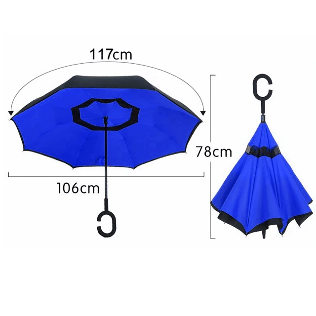 Custom Double Layer Inverted Auto Open Reverse Umbrella With C Handle ...