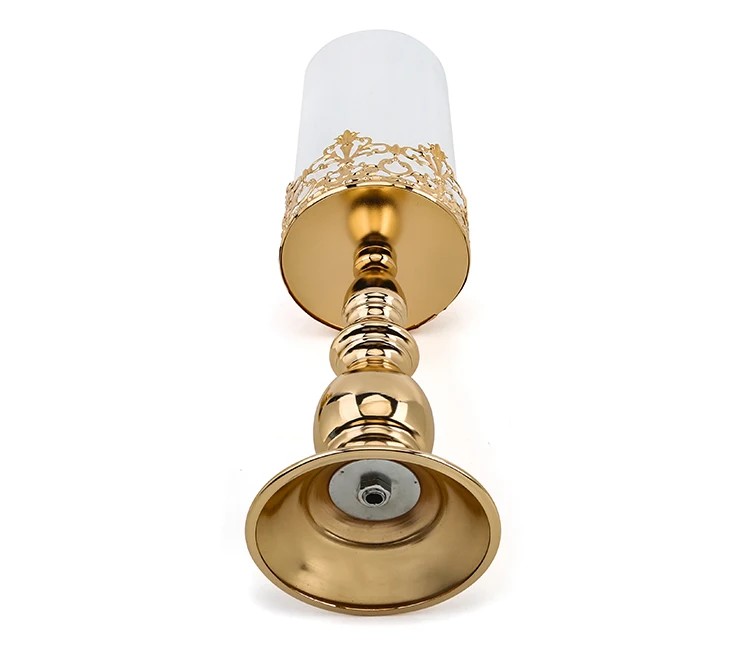 Retro Wedding Table Decoration Glass Candlestick Holders Tall Candle Stick Stand Gold Clear Glass Candle Holder with Lid