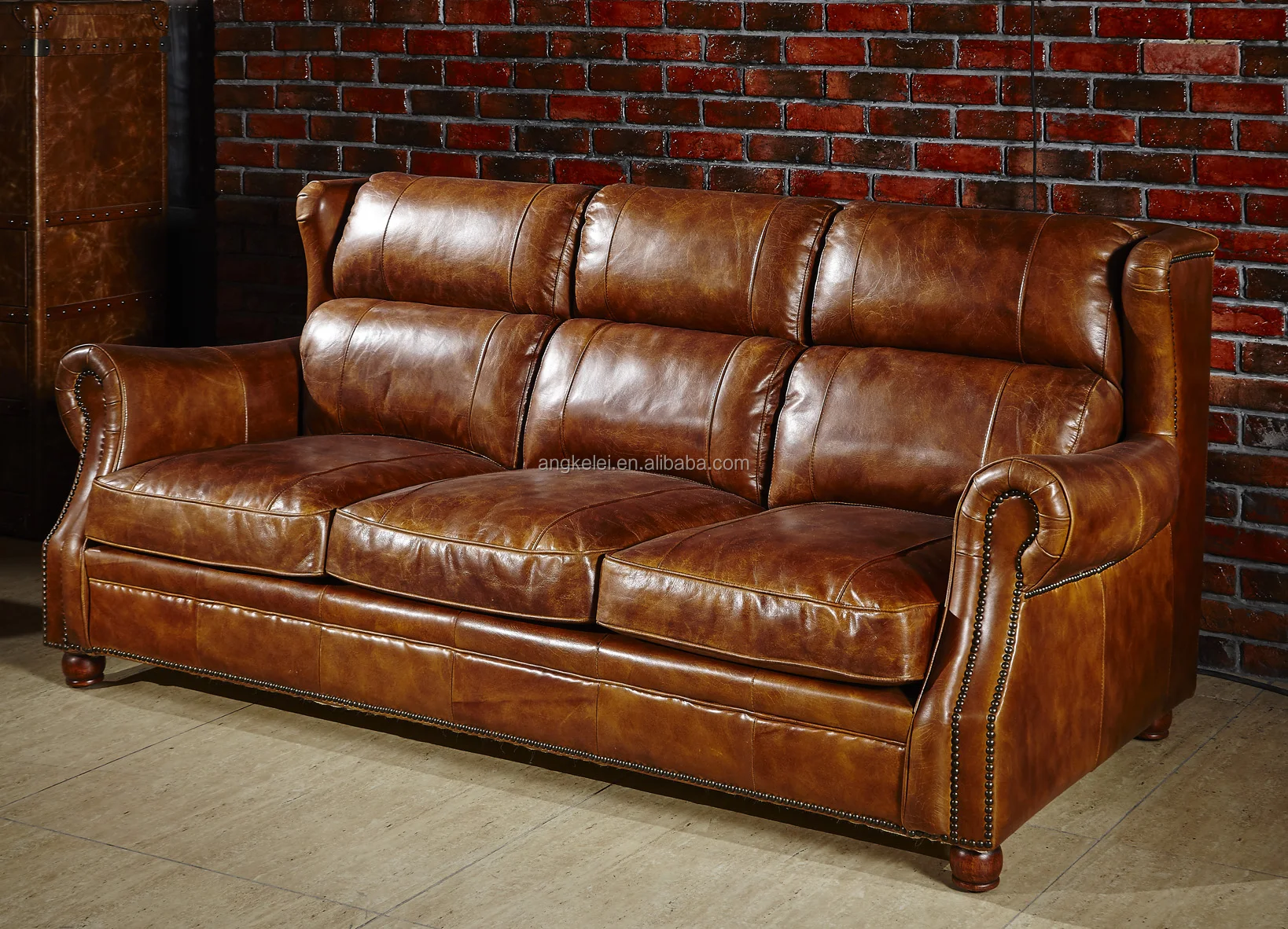 Customized Sofa Classic Living Room Genuine Leather Sofa Set Full Top