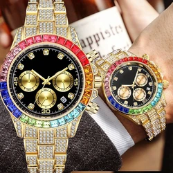 Gold Silver Men Watches Hip Hop With Case Jewelry Gifts Big Dia Watch Iced Out luxury Wristwatch Diamond Watch