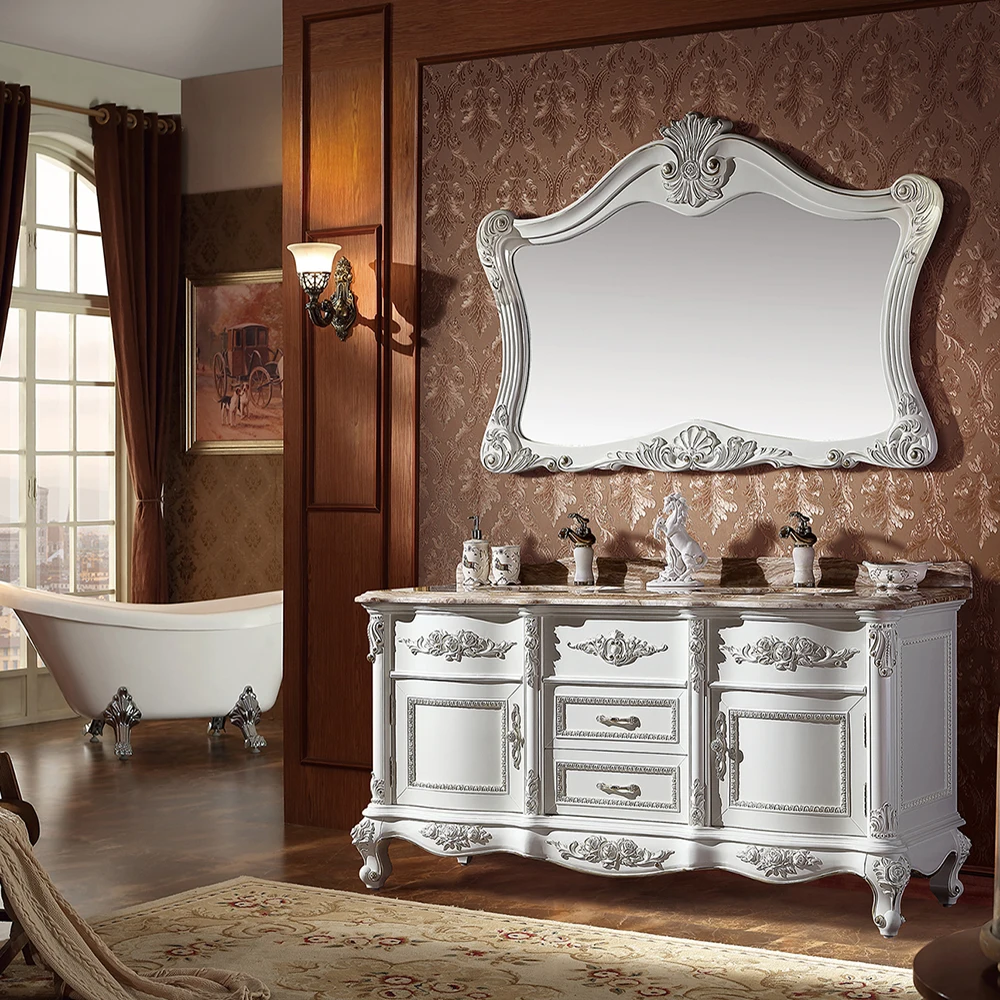FoShan Classic White Bathroom Vanity Solid Wood Cabinet