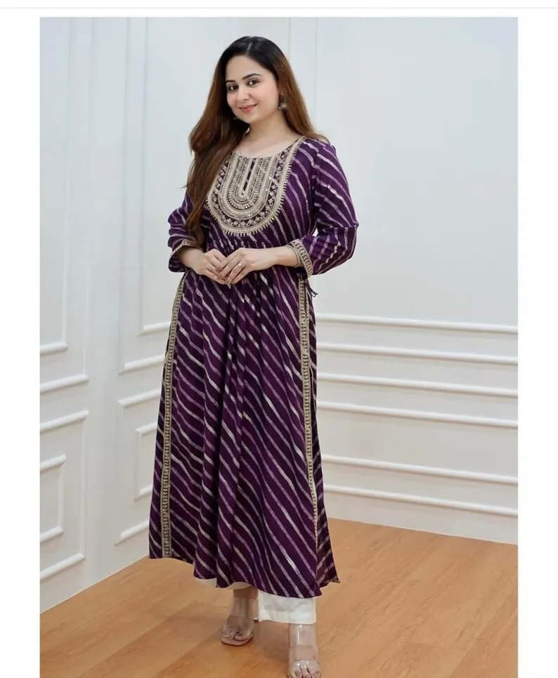 Purple Indian Long Flared Naira Cut Kurti For Women Ready Made Indian ...