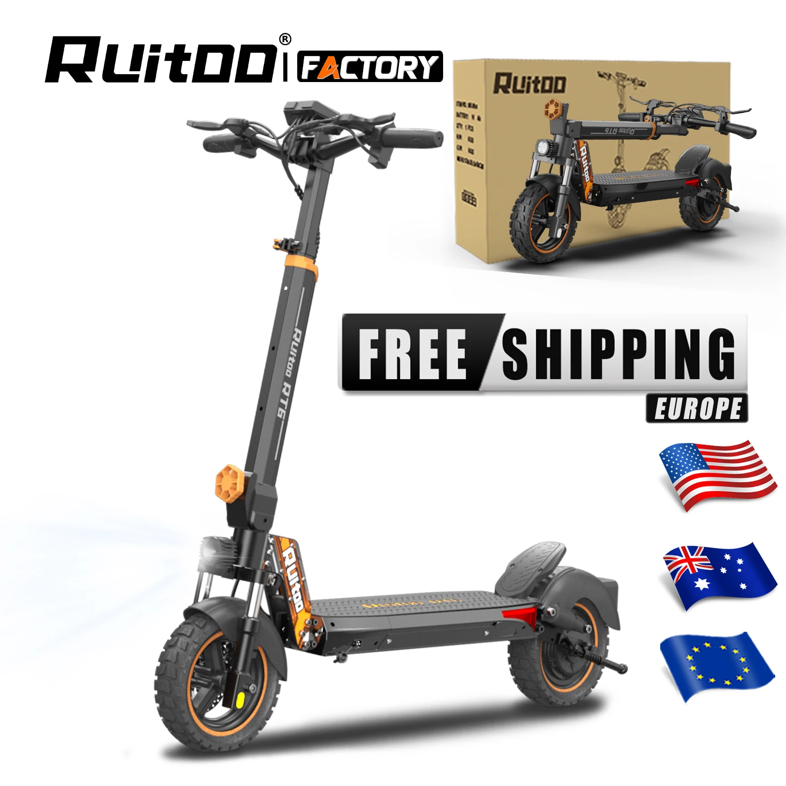 RuiToo RT6 10 Inch Foldable Electric Scooter with LED Lights, 48V
