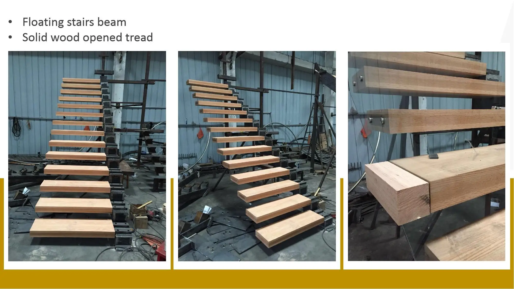 Modern and invisible stringer high quality timber with LED floating staircase from Foshan stairs factory details