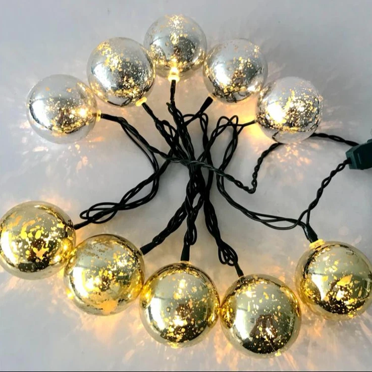 Vintage Patio Globe String Light Christmas Decorative Hanging Tree LED Ornament Lights Silver Gold Shiny Mercury Ball Lights