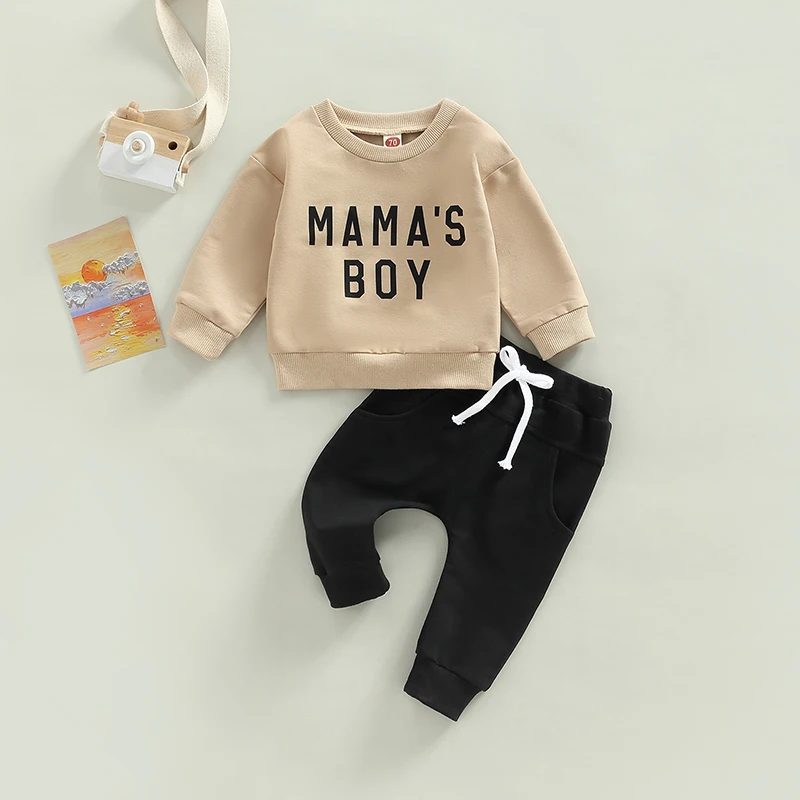 2pcs Boys Clothing Sets Outfit Mama's Boy Letter Pullover Sweatshirts ...