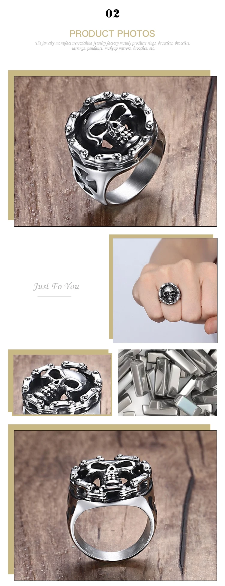 Wholesale Punk style personality classic titanium steel ghost ring fashion skull men's ring RC-296