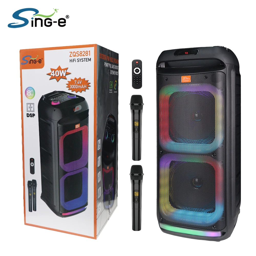 Portable DJ Speaker 30W with 2 Wireless Mics, RGB LED, Bluetooth