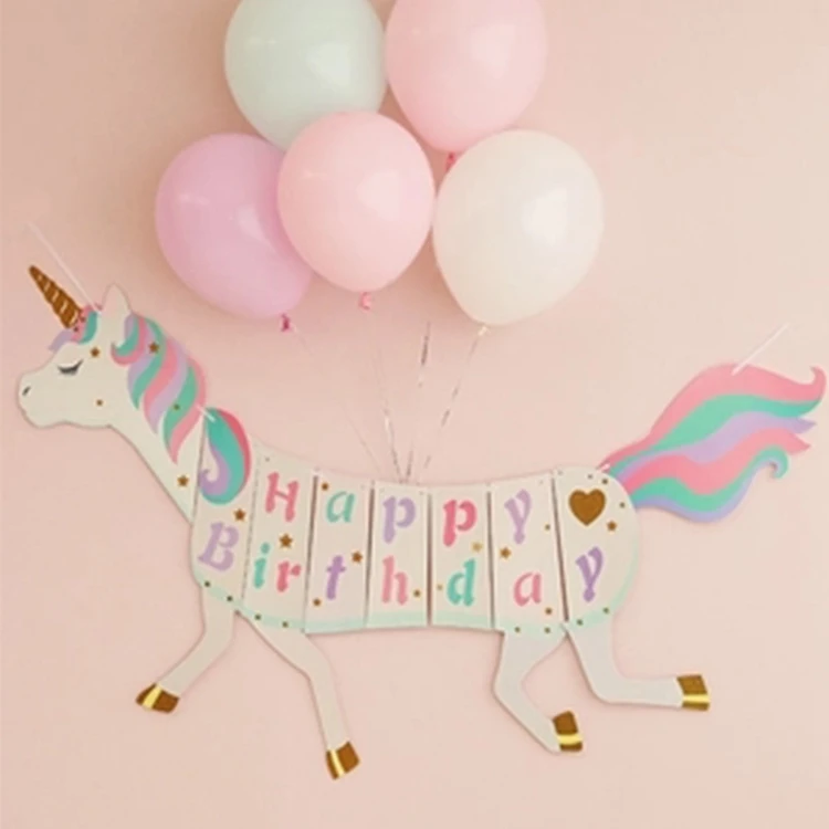 Happy Birthday Gold Unicorn Letter Banner Pastel Design Colourful Party Decor 