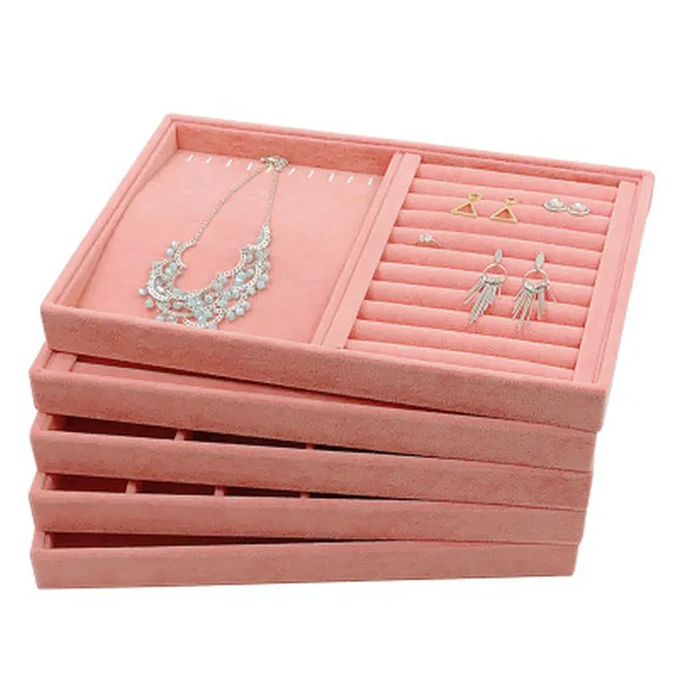 Wood Board With Velvet Ring Earrings Cufflinks Storage Tray Jewelry Showcase RF 