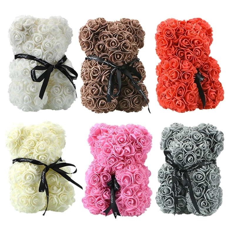 Usa Warehouse Delivery Artificial Pe Flower Diy 25 Cm Teddy Rose Bear