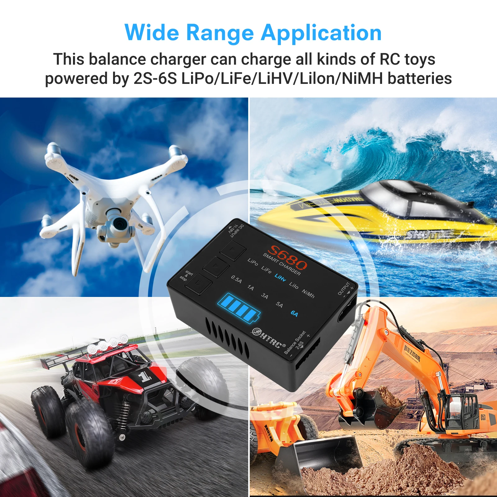 Htrc 80w 6a Mini Smart Battery Charger For 16s Life/lihv/lilon/lipo
