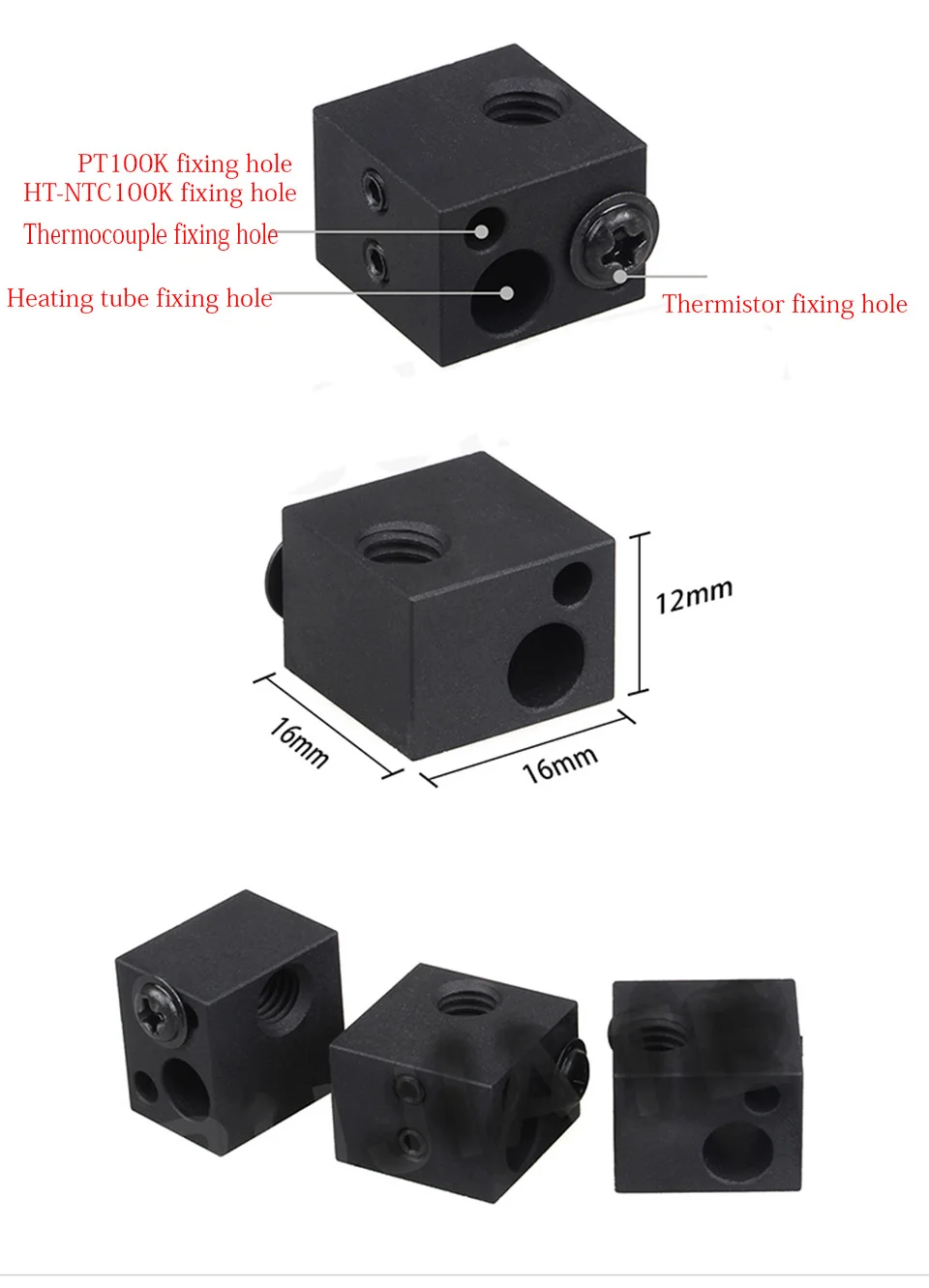 Aluminium Heat Block For 3D Printer V6 J-head Makerbot MK7/MK8 Extruder  CYCA 