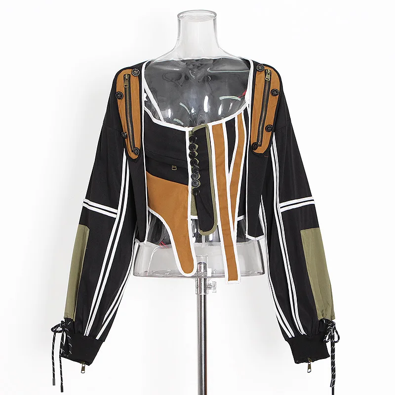 Designer Vintage 2 Piece Jacket Coat For Women Patchwork Contrast Color ...