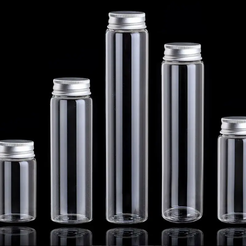 30ml 50ml 60ml Clear Tube Glass Bottle With Aluminum Screw Cap 100ml