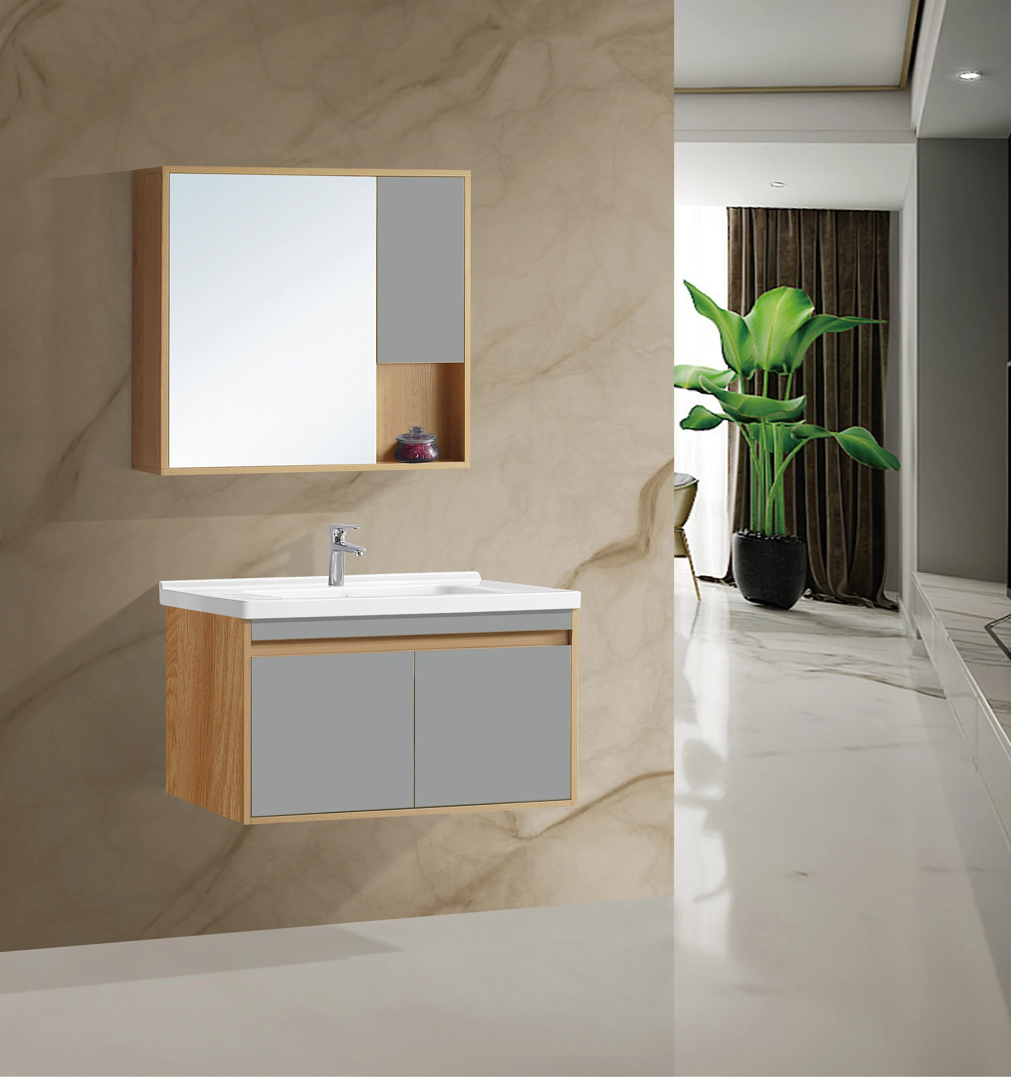 Fashion furniture cabinet with mirror Melamine bathroom cabinet vanity